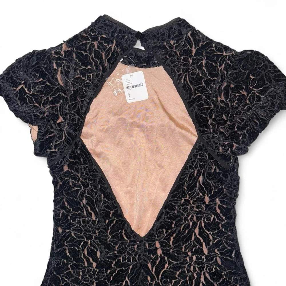 Free People Hide & Seek Black Velvety Mini Dress Whimsygoth Women’s Size 2 NWT - Picture 10 of 11